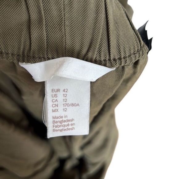 H&M High Rise Paperbag Tie Waist Tapered TRouser Pants Olive Green Size 12 - Picture 5 of 9